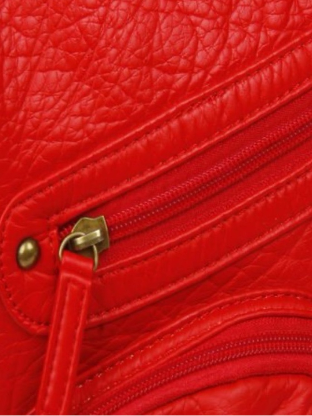 Bold Red Women's Shoulder Bag with Front Pockets - Picture 4 of 5